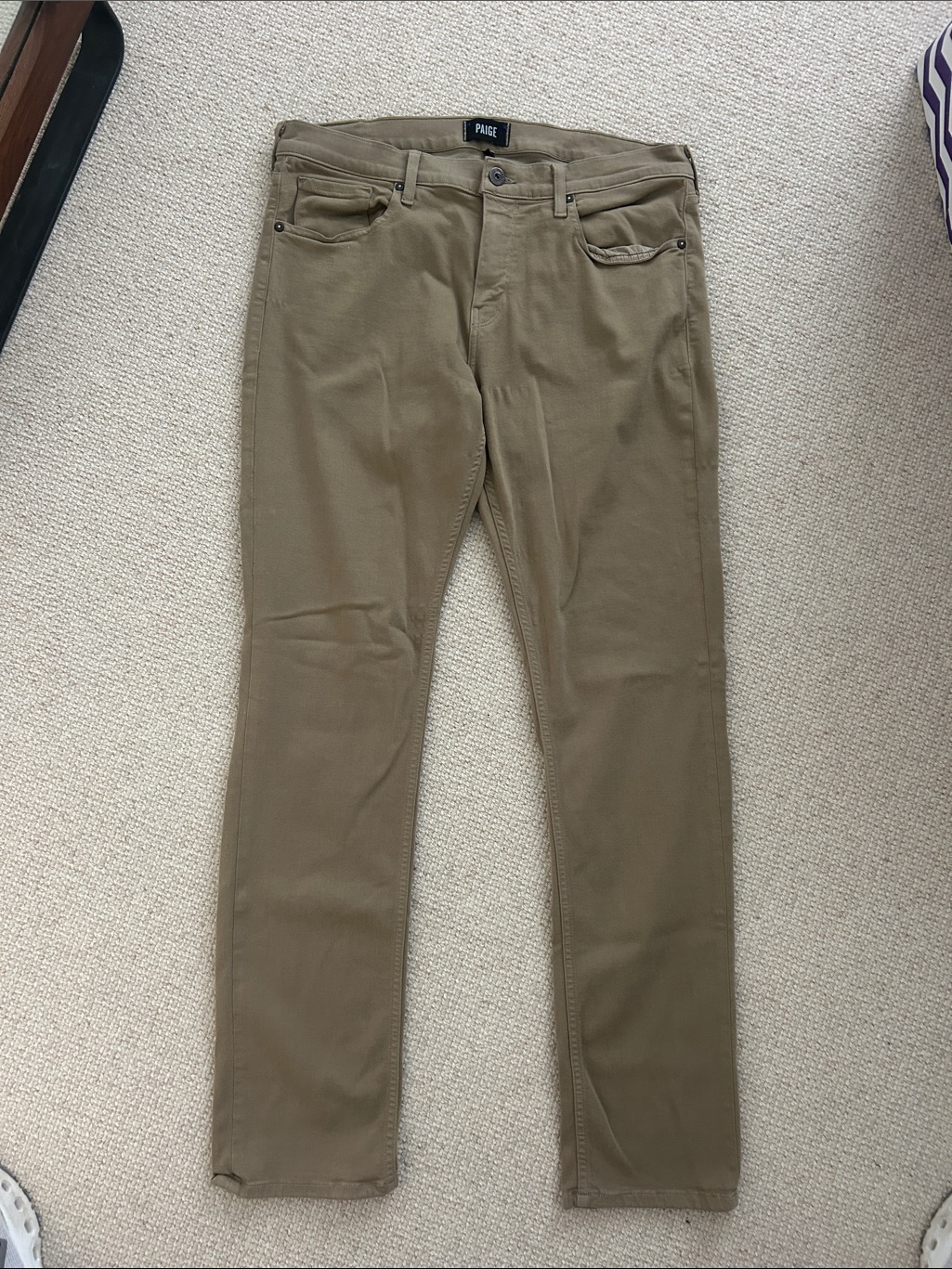 Paige Olive-Tan Slim Straight Jeans